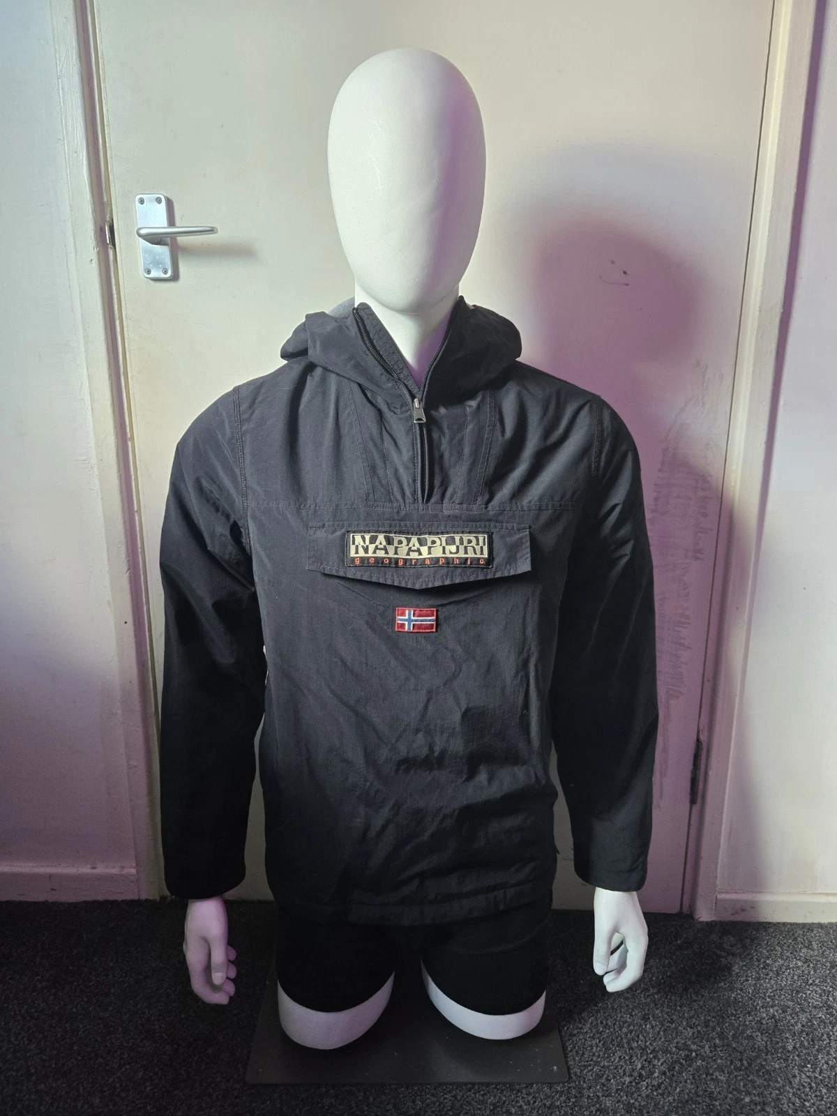 Napapijri Black Taped Seam Rainforest Jacket, Size Hooded Pullover Size Xs/s