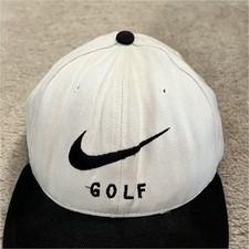 Sombrero de golf ajustable vintage años 90 Nike Golf blanco negro - logotipo bordado de lona