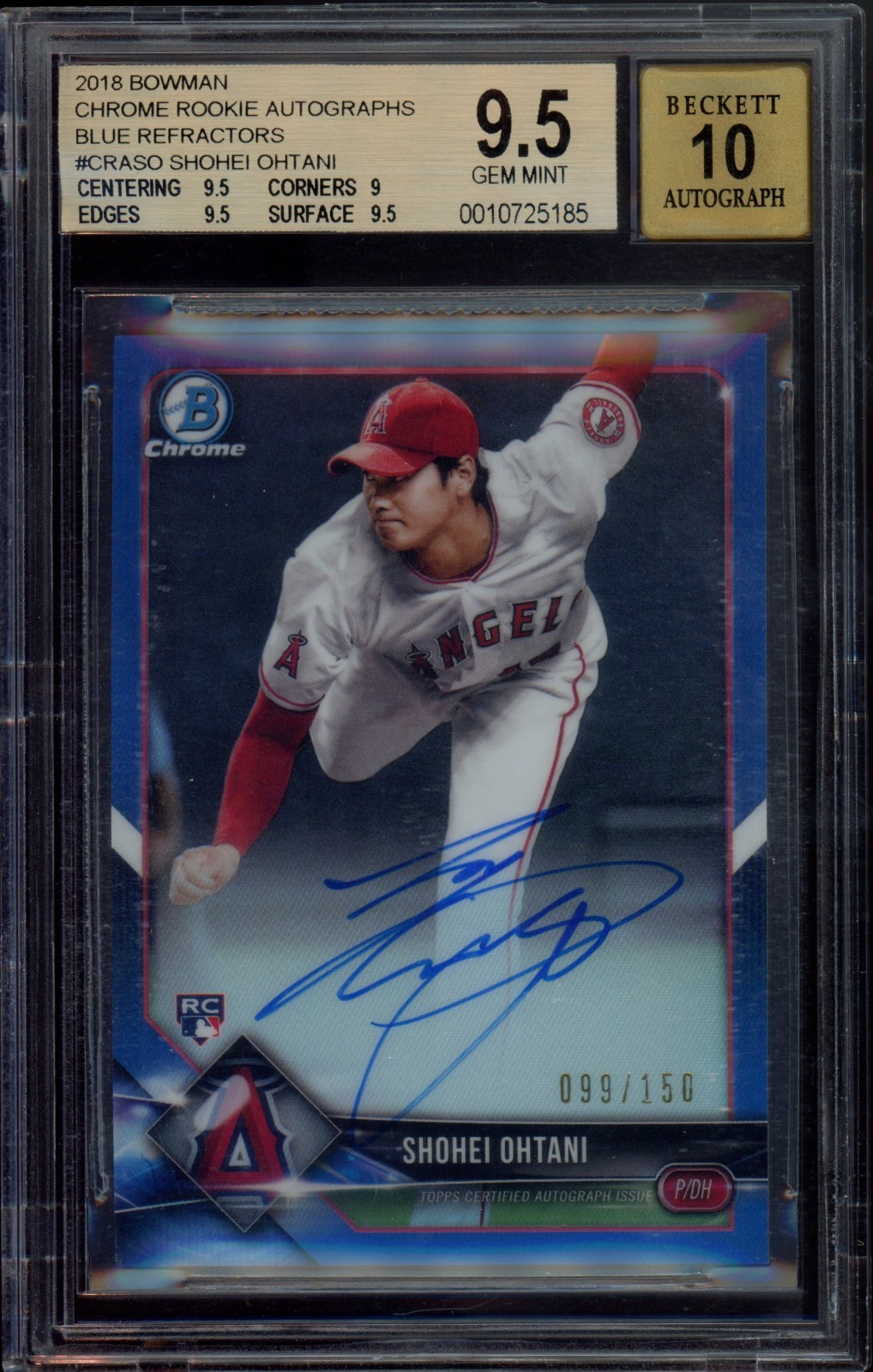 2018 Bowman Chrome Blue Refractor Shohei Ohtani ROOKIE AUTO /150 #CRA-SO BGS 9.5