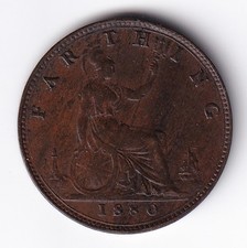 Great Britain 1880 1 One Farthing Bronze Coin Queen Victoria