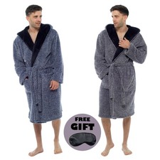 Image of i-Smalls Men's Shaggy Hooded Soft Lightweight Fleece Bath Robe Dressing Gown