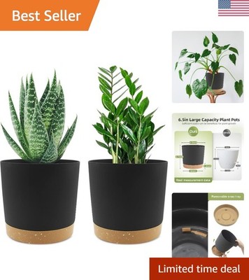 6.5 inch Plant Pot, 2 Pack Planters for Indoor Plants with Drainage Holes & S...