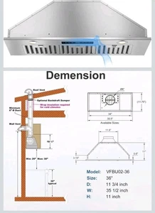 36-Inch 1200 CFM Range Hood Insert, Hotte de ventilation intégrée pour bois ou métal sur mesure