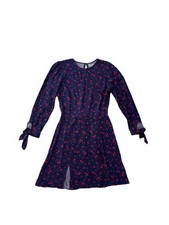 Reformation Stevie Dress 3/4 Sleeves PRINT MINI NAVY BLUE RED FLORAL SZ 2 FLAW