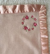 GERBER VINTAGE BABY BLANKET lovey satin pink flower soft rose circle W101
