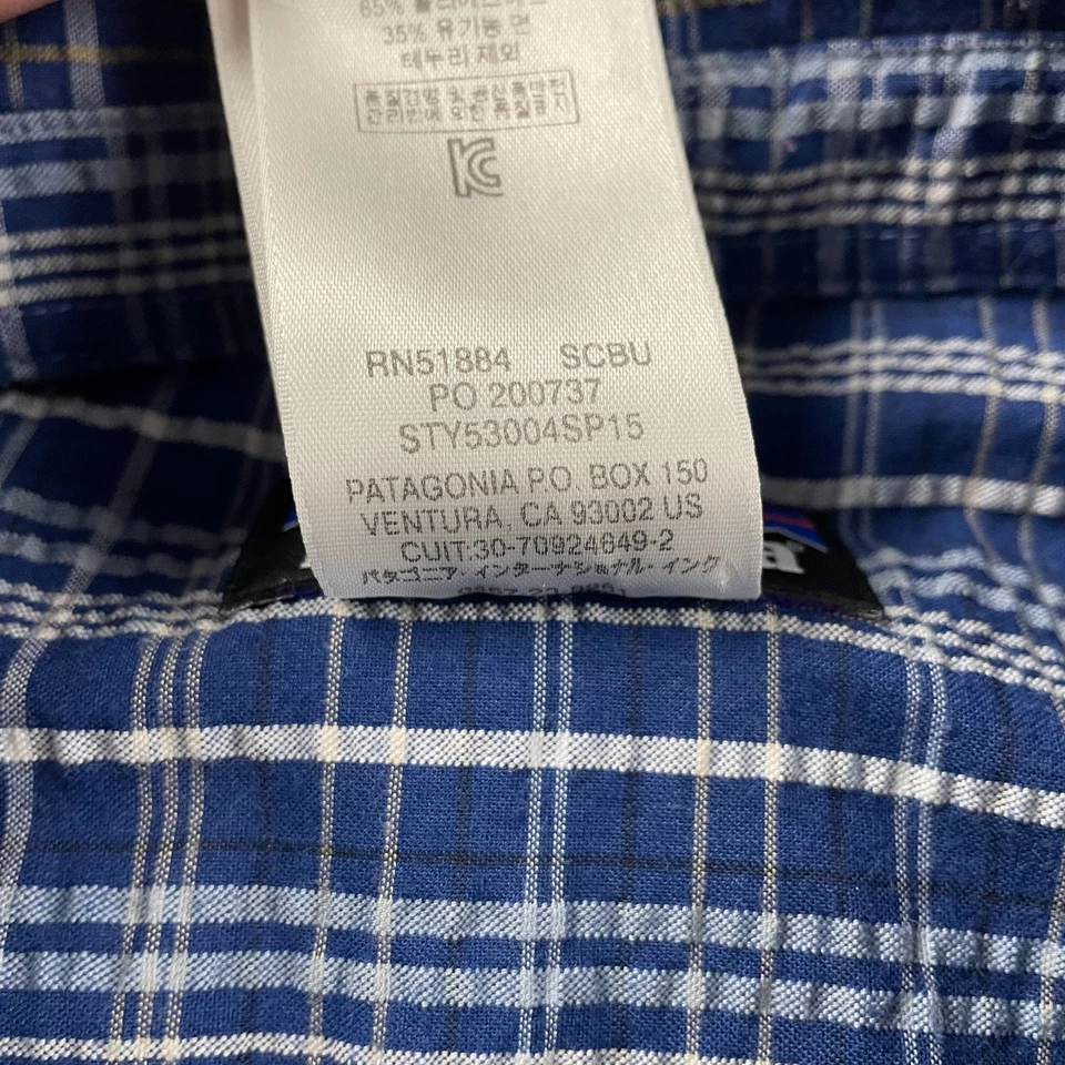 Patagonia Shirt Men Large Blue Plaid Button Seersucker Puckerwear Hiking Fishing - Image 4 of 4