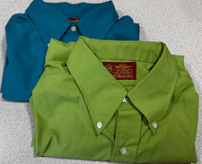 Sears Vtg Mens Dress Shirts Lot of 2 16.5 L Mens Store Kings Road Shop Grn Teal