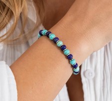 Blue Lapis  Turquoise Beaded Gemstone Bracelet in Sterling Silver