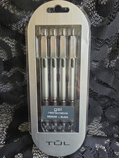 TUL Retractable Gel Pens, Medium Point, 0.7mm, Silver Barrel, Black Ink, 4 Pens