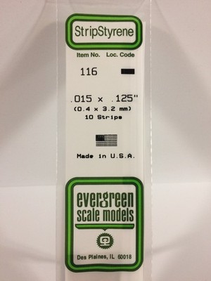 Evergreen Scale Models 116 .015'' x .125'' x 14'' Polystyrene Strips (Pack of 10)
