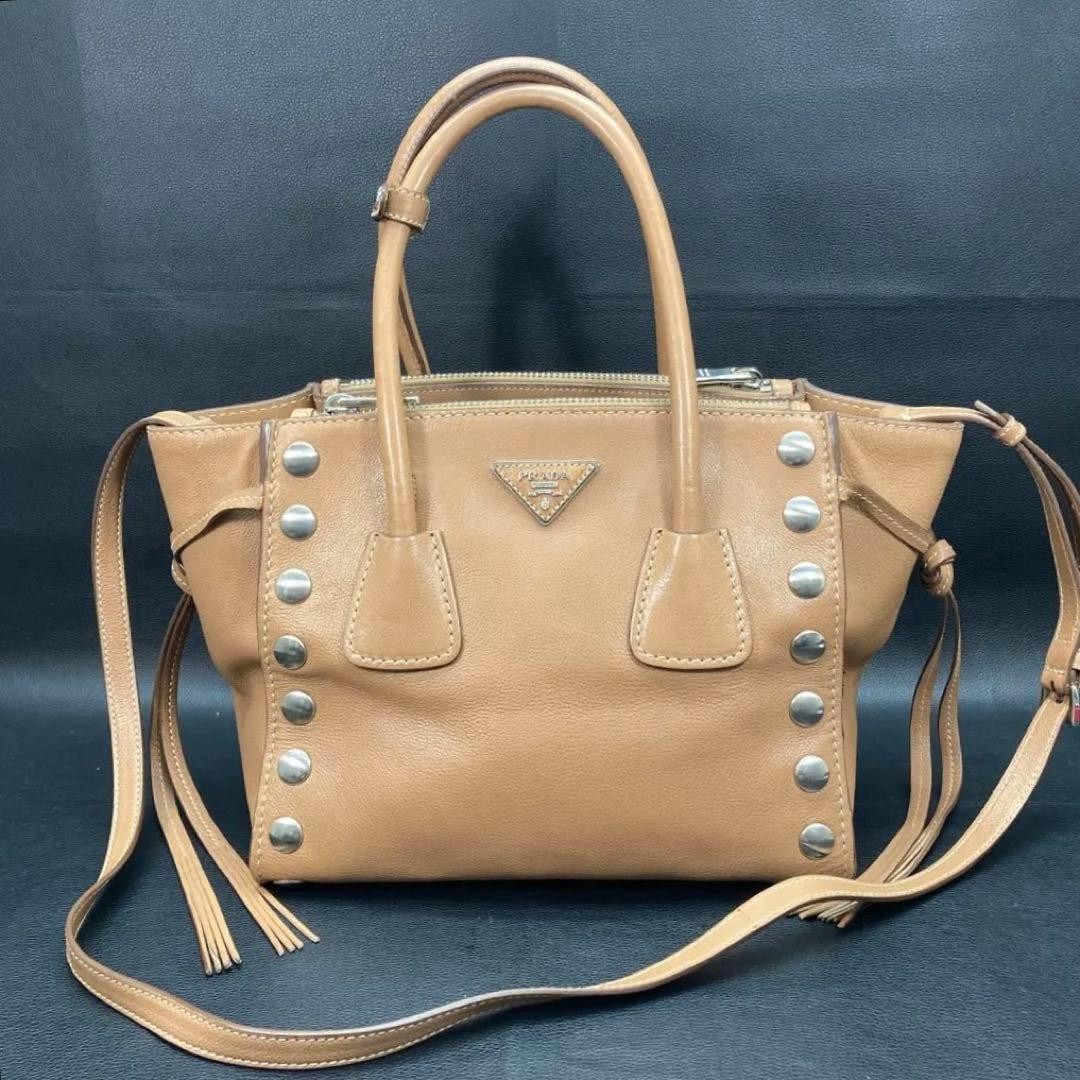 PRADA Studded Camel Leather 2 Way Bag B2625R
