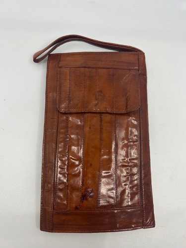 New Eel Skin Vintage 80s Tan Wristlet Clutch Bag Travel Eel Skin