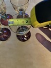 Vintage Krosno Poland Art Glass Goblets Set Of 4 Amber Bowl Iridescent Teal Stem — photo 9