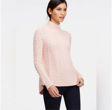 NWT 119 ANN TAYLOR PINK MOCK NECK CABLE KNIT WITH ELLIPTICAL HEM SWEATER SZ XS
