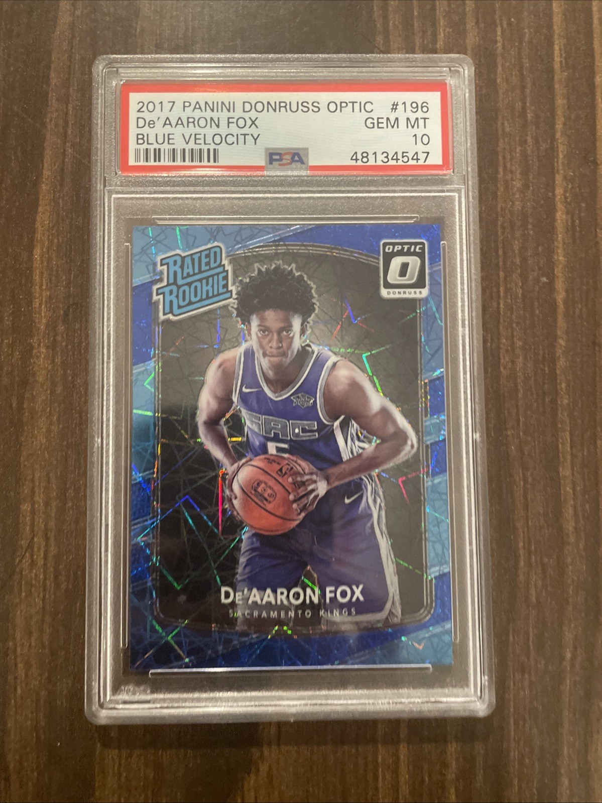 2017-18 Panini Donruss Optic Rated Rc De'Aaron Fox Blue Velocity PSA Gen Mint 10
