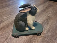 Vintage Folk Art Rabbit Bunny On Cart Pull Toy 1986 - R Smith & R Shrode