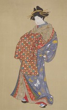 Japanese Hanging scroll Kakejiku Art Painting Unknown Ukiyo-e Oiran Beauty