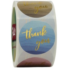 6 Colors Watercolor Thank You Stickers, 1.5 inch Waterproof Thank You Sticker...