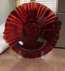 Vtg Anchor Hocking Old Cafe Royal Ruby Serving Plate 8.75" Depress Glass Ribbed