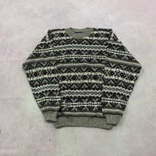 Vintage Knitted Jumper abstract patterned grandad knit sweater Men's L
