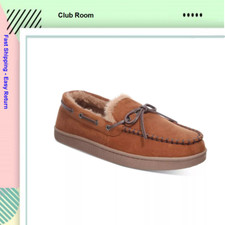 Club Room Mens Moccasin Slippers Tan Medium 8-9 .