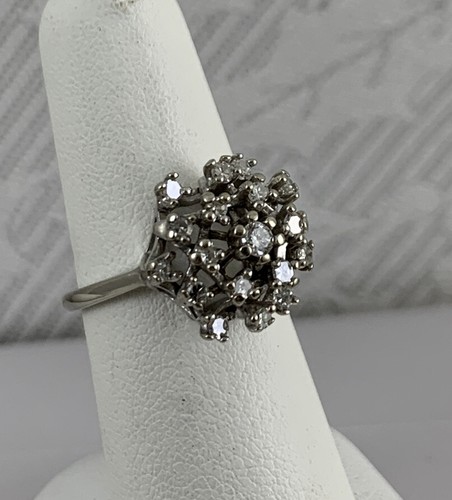 Diamond Ring Cluster White Gold 14K Size 6 1/4 - Picture 4 of 10