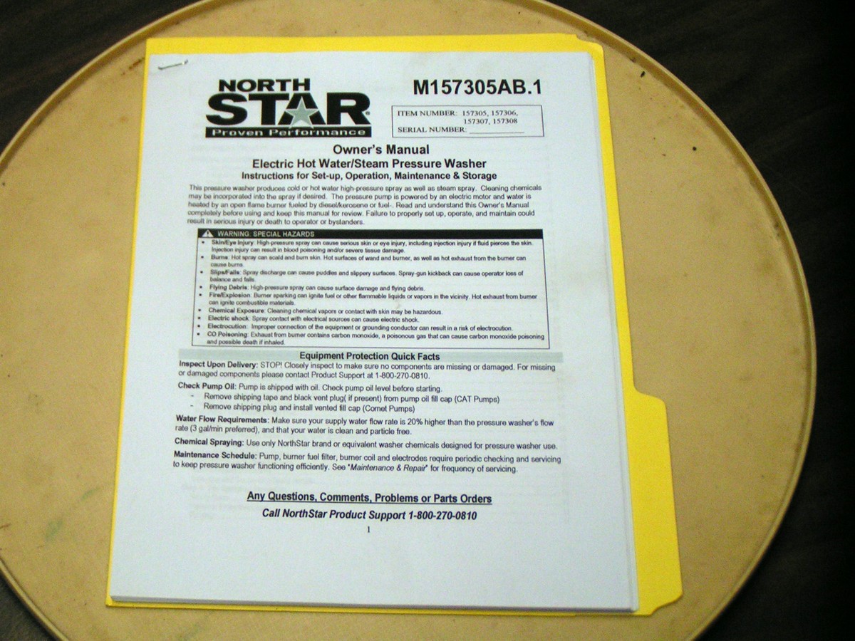 NORTHSTAR HOT-WATER PRESSURE WASHER OWNER'S MANUAL MOD