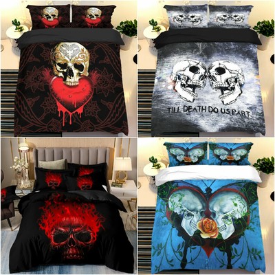 Gothic Duvet Cover Set Twin Full Queen King Size Skull Bedding Pillowcase Skelet