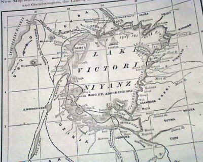 HENRY MORTON STANLEY Heart of African Nile Exploration w/ MAP 1876 Newspaper 