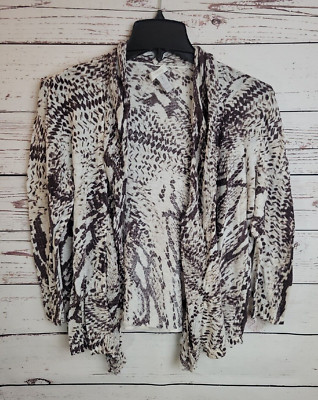 Chico's White Snake Skin Open Front Knit Draped Cardigan Sweater Size 2 (large)