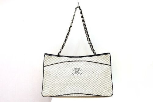 Used Chanel Micro Matelasse Chain Shoulder Bag No. 7 Ivory Black/Gold Hardware - Picture 1 of 6