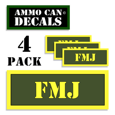 FMJ Ammo Can 4x FMJ Labels Ammunition Case 3''x1.15'' stickers FMJ decal 4 pack AG