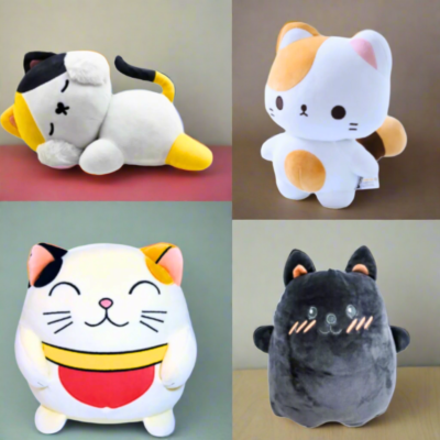 Kenji Cats Soft Plush Toys Fortune Cat, Sleepy Lucky Cat, Two Tail
