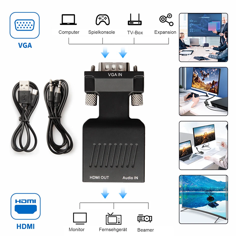 VGA zu HDMI Adapter HD 1080P Audio Video Converter USB Videokabel für PC Laptop - Bild 2 von 4