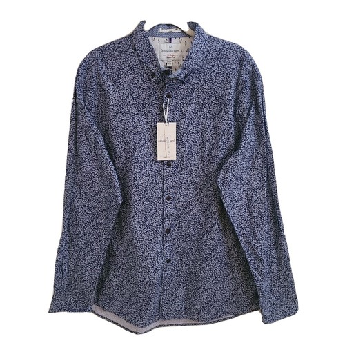 Men Collared Blue Floral 