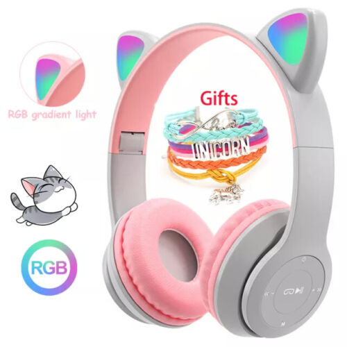 Écouteurs Bluetooth pour enfants avec oreilles chat enfant fille Bluetooth - Photo 1/18