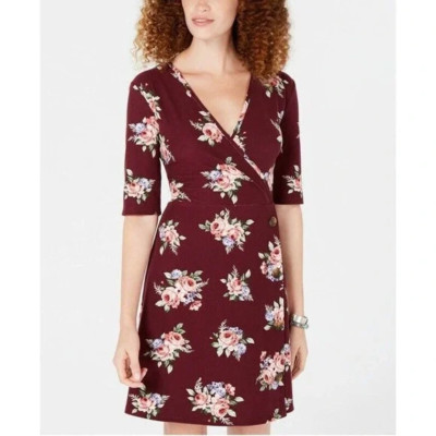 Ultra Flirt Size XL Floral Elbow Length Sleeve Surplice Neckline Faux Wrap Dress