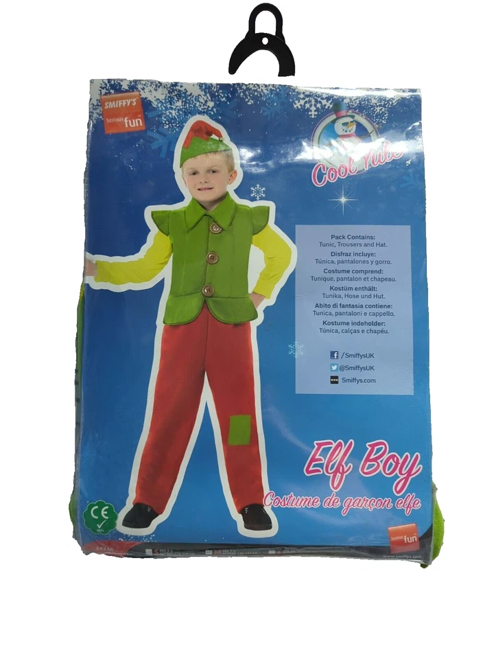 Elf Boy Christmas Costume 7-9 Years Tunic Hat Child Kid Fun Fancy Dress Cosplay - Image 3 of 4