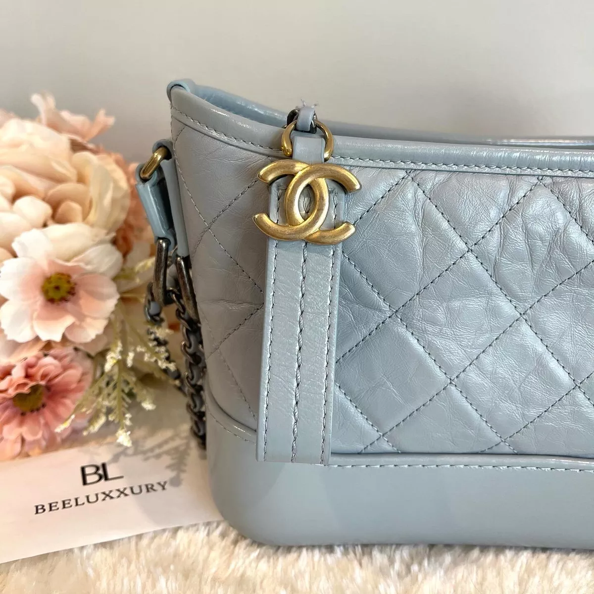 1000% AUTH! RARE🦄 Chanel Gabrielle Baby Blue Grey 💙🤍 Hobo Shoulder Bag!