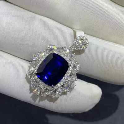 3Ct Cushion Cut Lab-Created Blue Sapphire Diamond Pendant 14K White Gold Plated