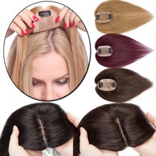 Clip in 100 Human Hair Top Topper Toupee Piece Hairpiece Silk Base Wig US Salon