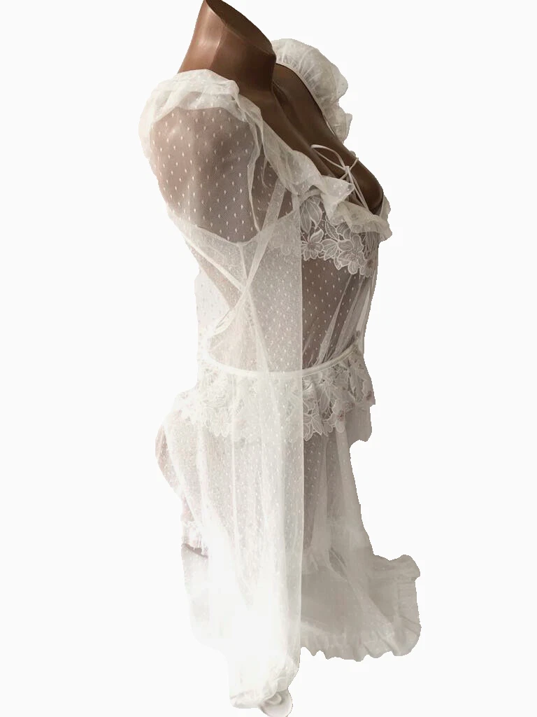UNDERCOVER Accappatoio da sposa VS For Love & Lemons maglia trasparente pizzo floreale bianco taglia media nuovo con etichette