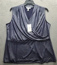 Halston Wrap Top Womens 2XL Multicolor Metallic Stretch Sleeveless Pullover