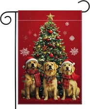 Winter Dog Garden Flag 12x18 Inch Double Sided Red,Yellow,Green,White 