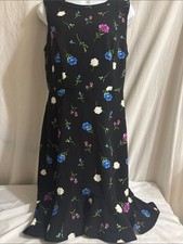 Black Floral Sleeveless Midi Dress with Ruffle Hem stretch, soft classic H