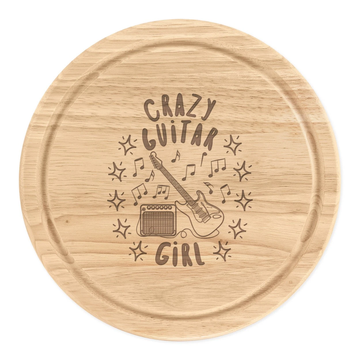 Crazy Guitar Girl Stars Round Chopping Cheese Board Music Rock Daughter Funny