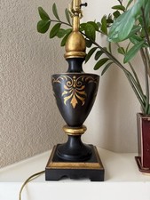 Black Wood Table Lamp with 22-k Gold Leaf Floral design