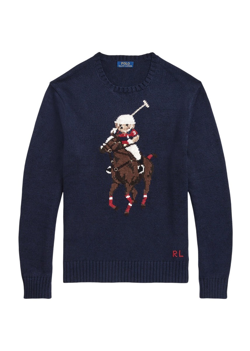 Polo Ralph Lauren Navy Cotton Linen Polo Player Bear & Big Pony