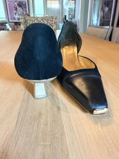GUCCI Vintage Suede Leather Pumps Gold Metallic Accents, 8.5B Made In Italy