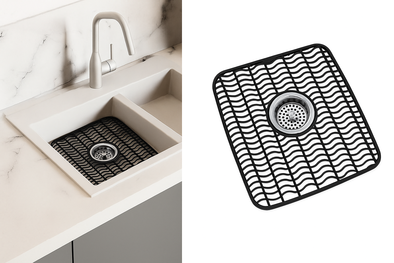 Sink Protector Mat 2 Pack Plastic with Center Drain Cutout Protect Sink ...